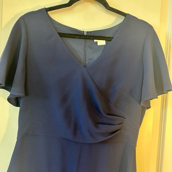 Shoshanna Navy Blue Ophelia V-Neck Stretch Crepe Bias Cut Flutter Sleeve Dress,8 - Picture 10 of 13